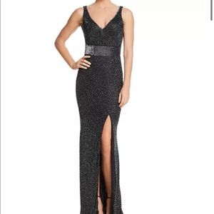 Mac Duggal gunmetal embellished gown